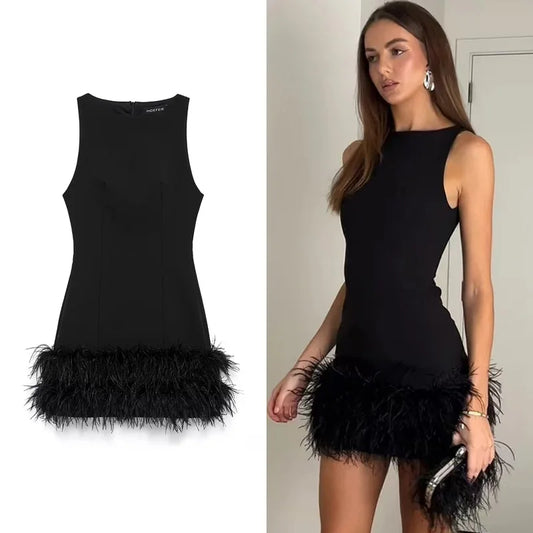 Feather Sleeveless Mini Dress