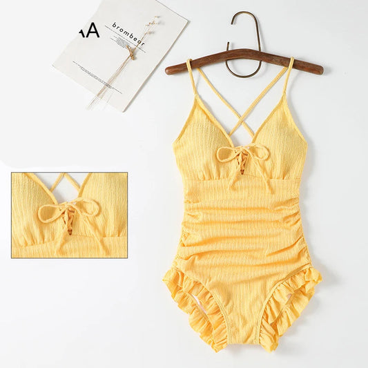 Yellow Ruffled Lace Swimsuit