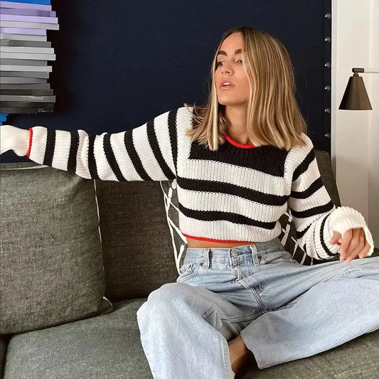 Striped Cropped Knit Sweater