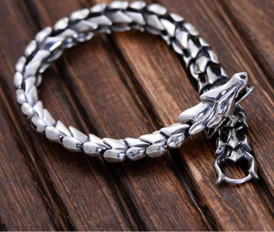 Sterling Silver Viking Dragon Bracelet