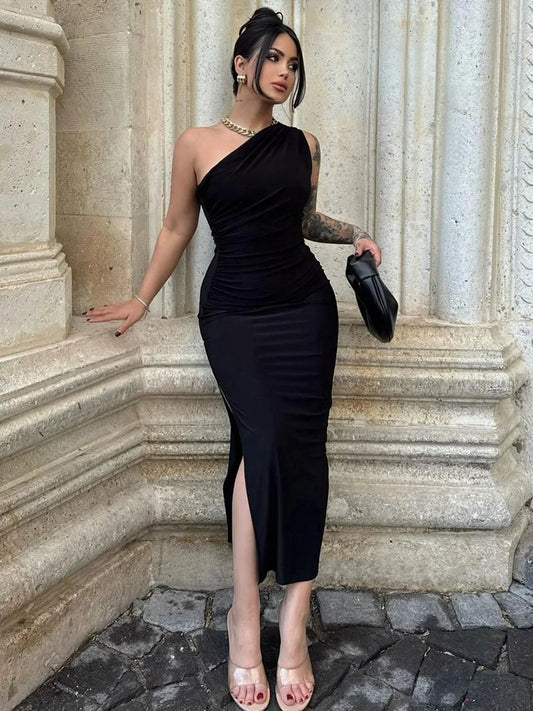 Backless Split Black Maxi Dress
