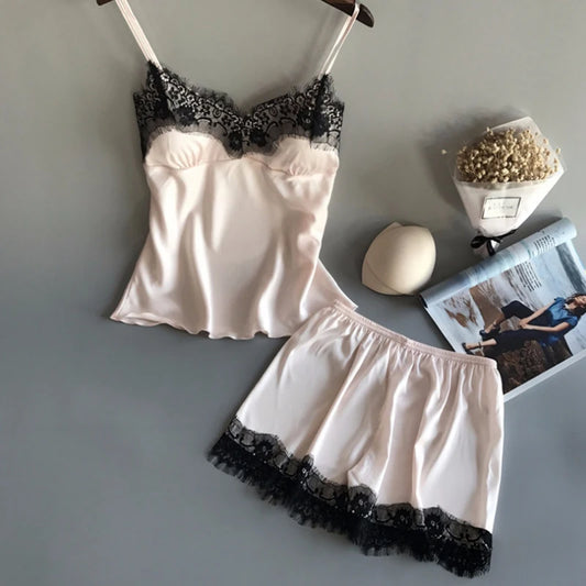 V-Neck Satin Babydoll Pajama Set
