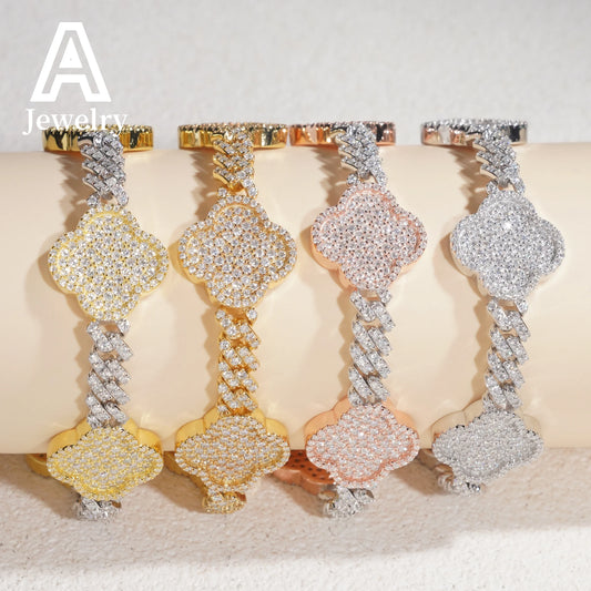Clover Cuban Moissanite Bracelet