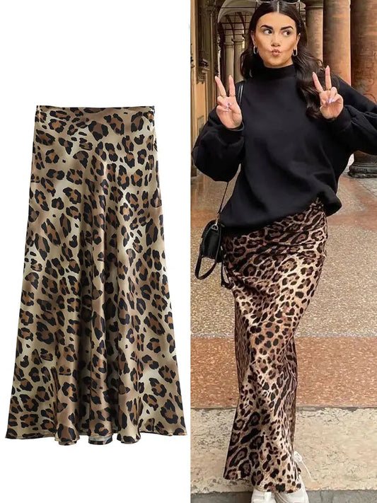Leopard Print Midi Skirt