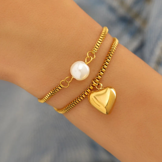 Stainless Steel Heart Pendant Bracelet