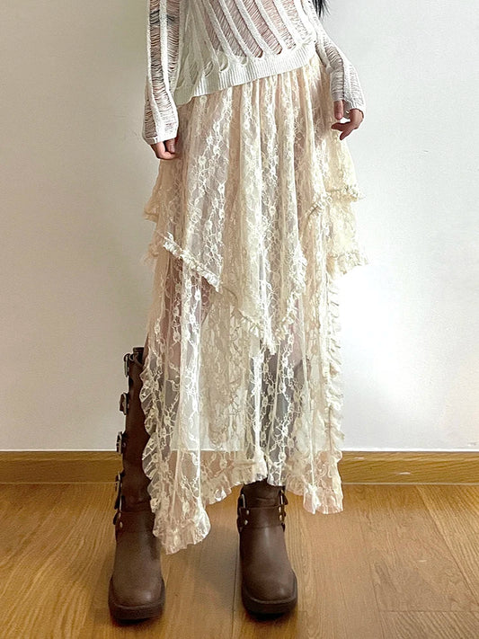 Lace Irregular Low Waist Skirt