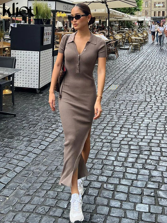 Collared Button Side Slit Dress