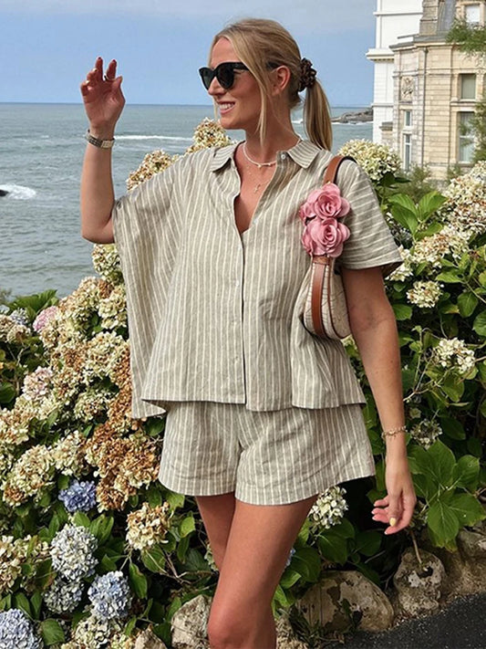 Striped Lace-Up Shorts Set