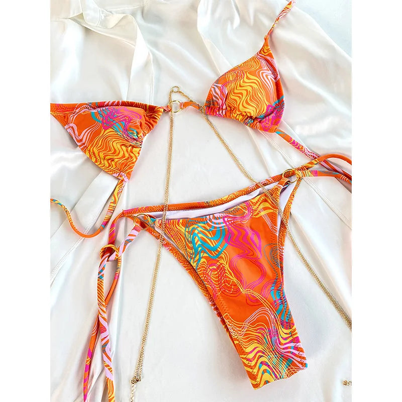 Printed Bandage Bikini Set