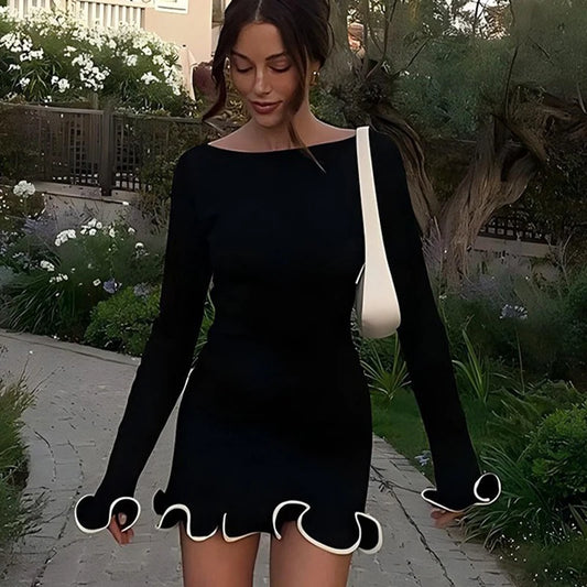 Pleated Long Sleeve Mini Dress