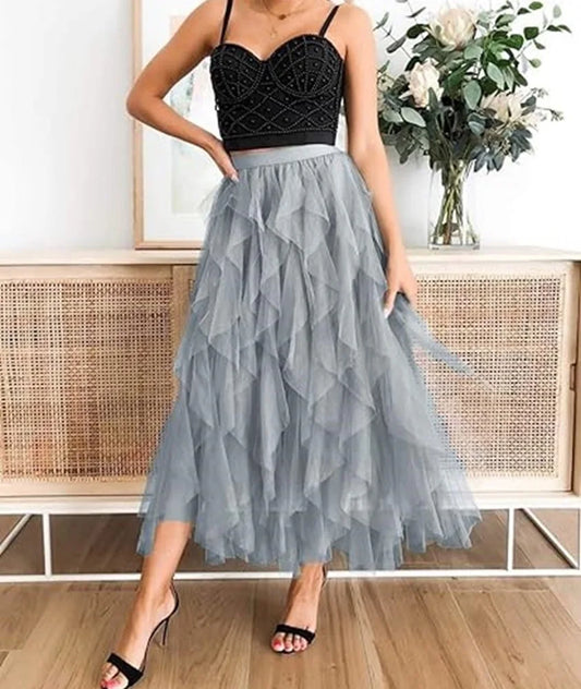 Tiered Tulle A-Line Skirt
