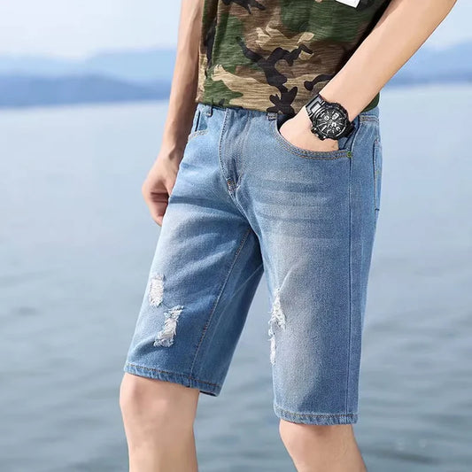 Perforated Denim Summer Shorts