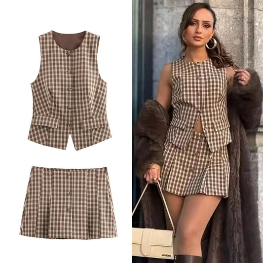 Plaid Sleeveless Crop Top set
