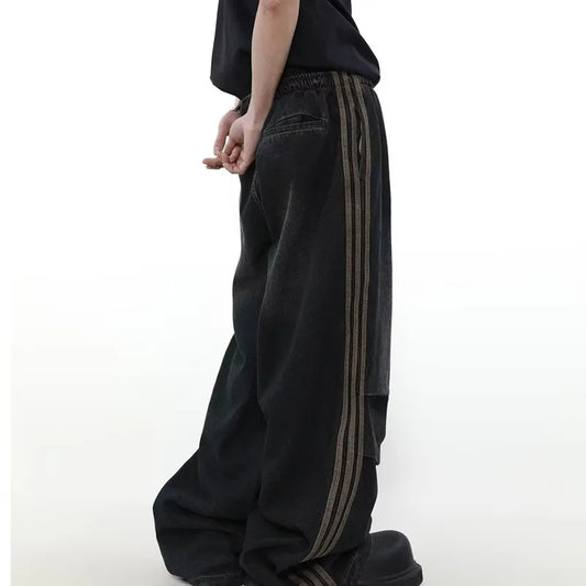 Y2K Striped Pleated Baggy Jeans