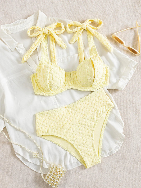 Yellow Tie Strap Bikini Set