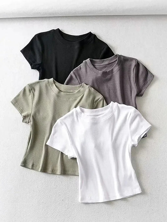 Slim Elastic O-Neck Crop Top