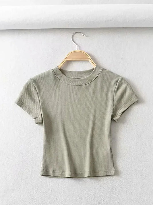 Slim Elastic O-Neck Crop Top
