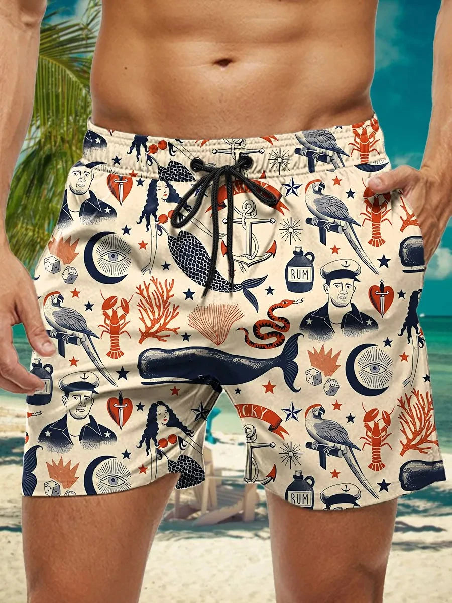 3D Floral Print Men’s Swim Trunks