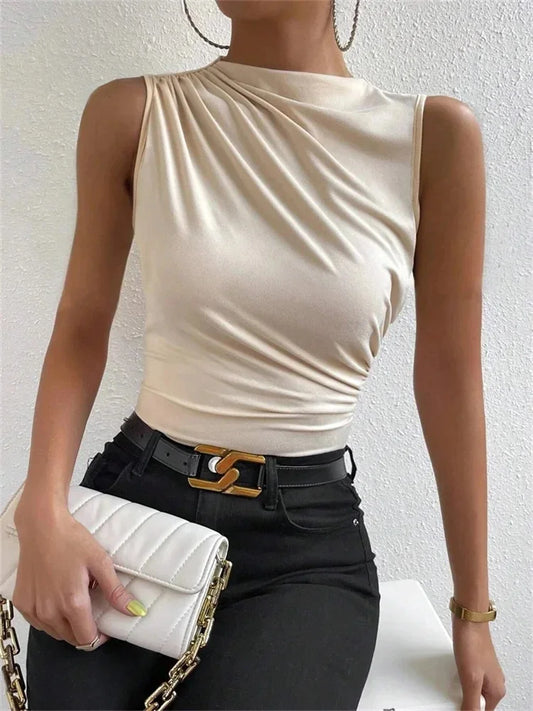 Mock Neck Ruched Tank Top