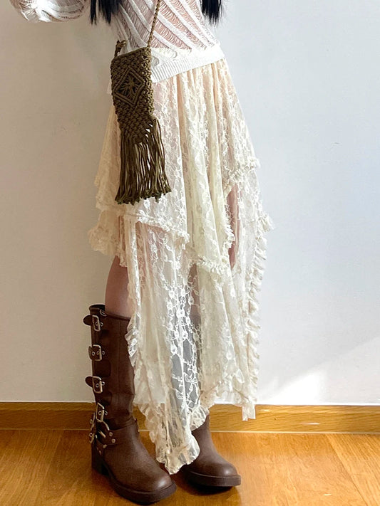 Lace Irregular Low Waist Skirt