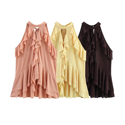 Chic Chiffon Ruffle Halter Top