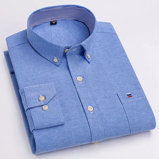 100% Cotton Plaid Oxford Dress Shirt