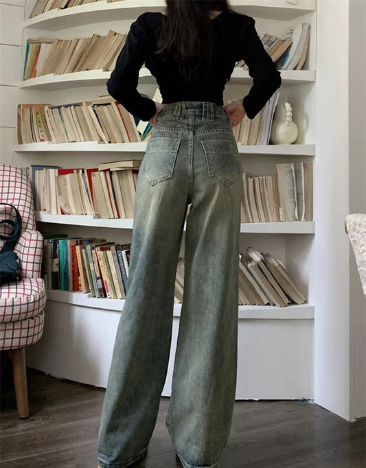 Retro Washed Wide-Leg Jeans