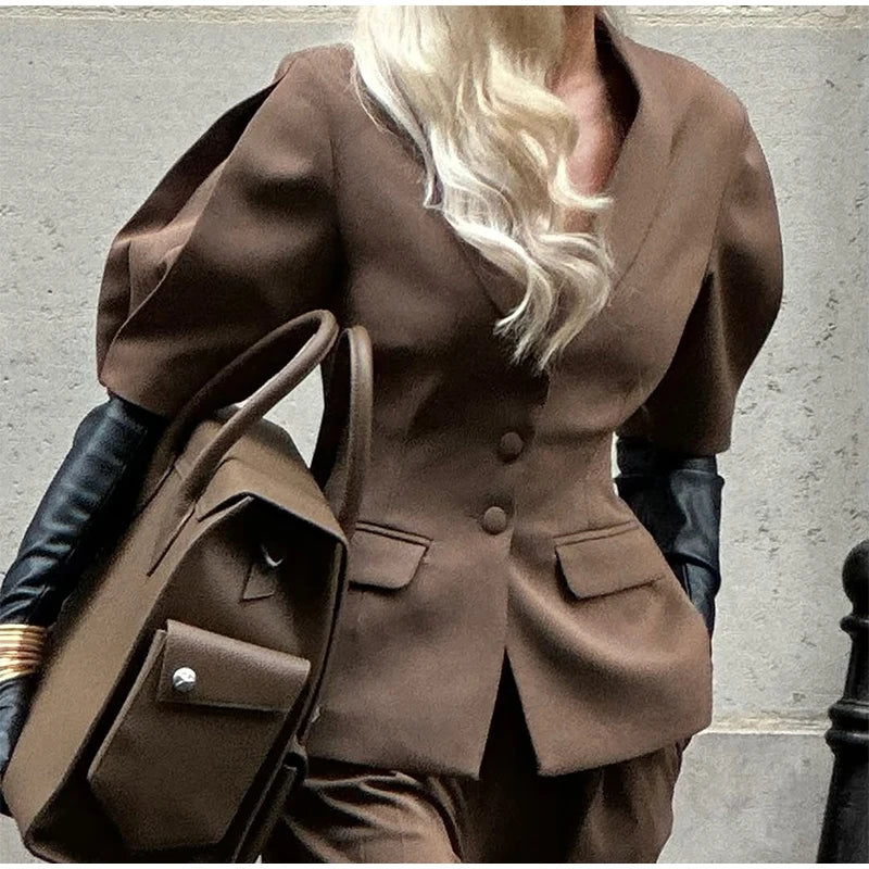 Solid Blazer Pants Set