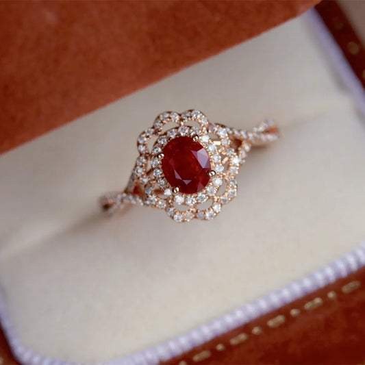 18K Rose Gold Ruby Flower Ring