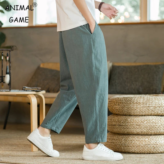 Cotton Linen Drawstring Casual Pants