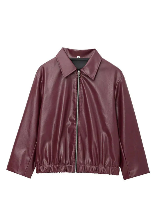 Wine Red PU Jacket