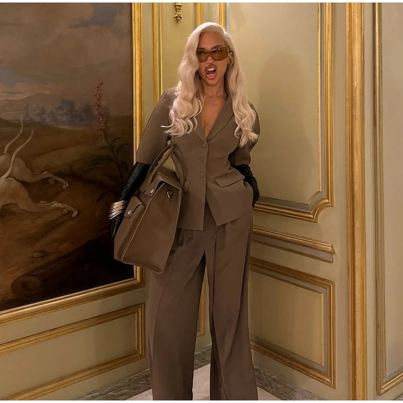 Solid Blazer Pants Set