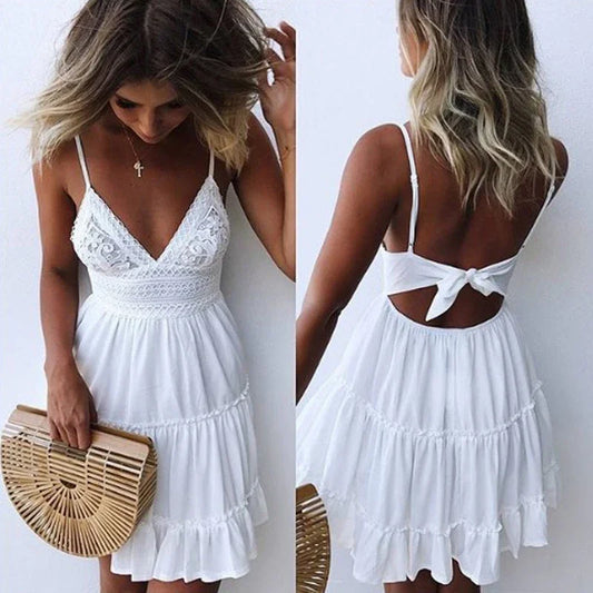 Lace Embroidered Backless Mini Dress