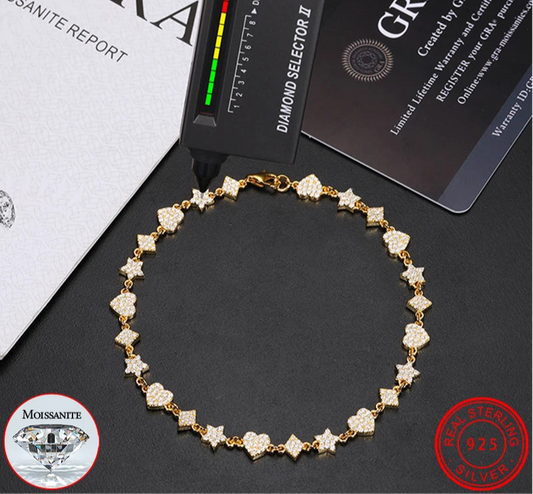 Unisex Iced Out Moissanite Heart Bracelet
