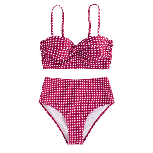 Plaid High-Waisted Bikini Set