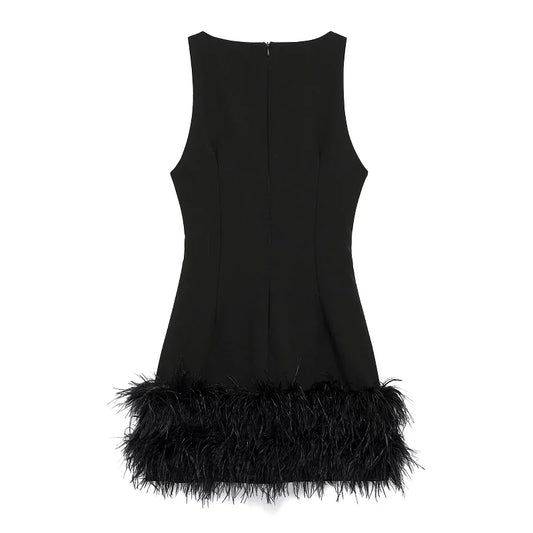 Feather Sleeveless Mini Dress