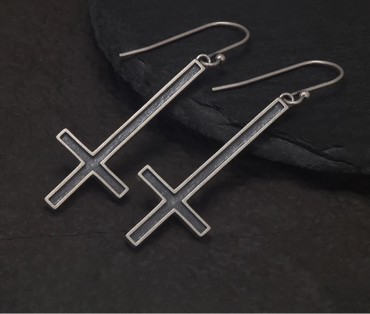 Sterling Silver Gothic Cross Earrings