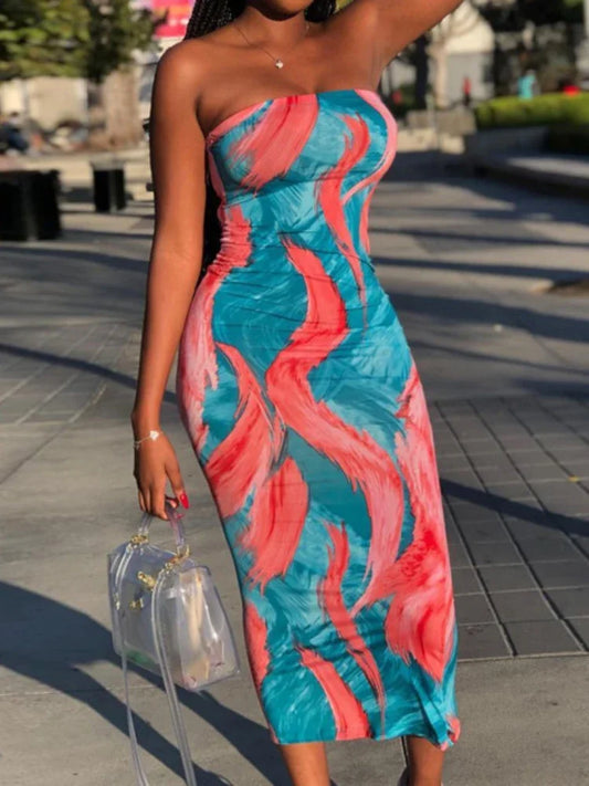 Boho Tie-Dye Strapless Maxi Dress