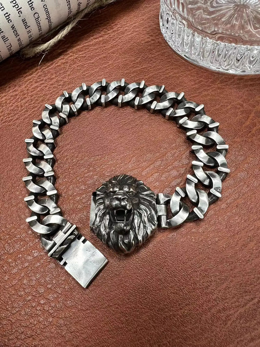 Retro Lion Head Silver Bracelet