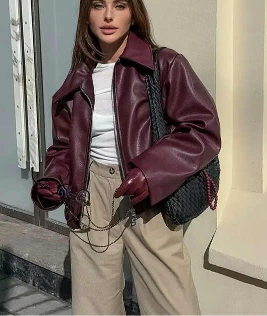 Wine Red PU Jacket