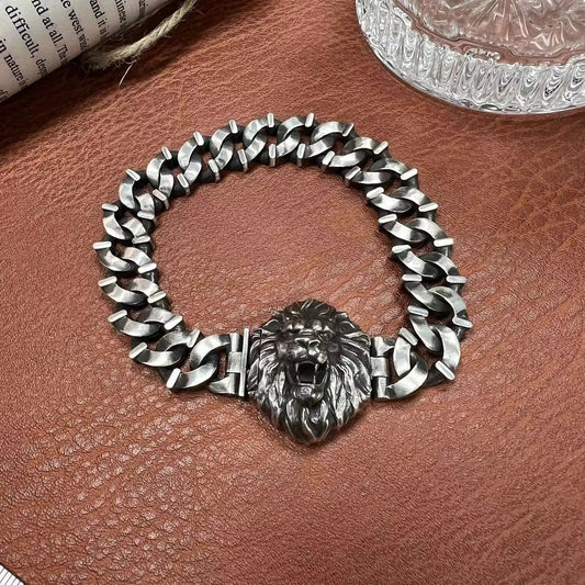 Retro Lion Head Silver Bracelet