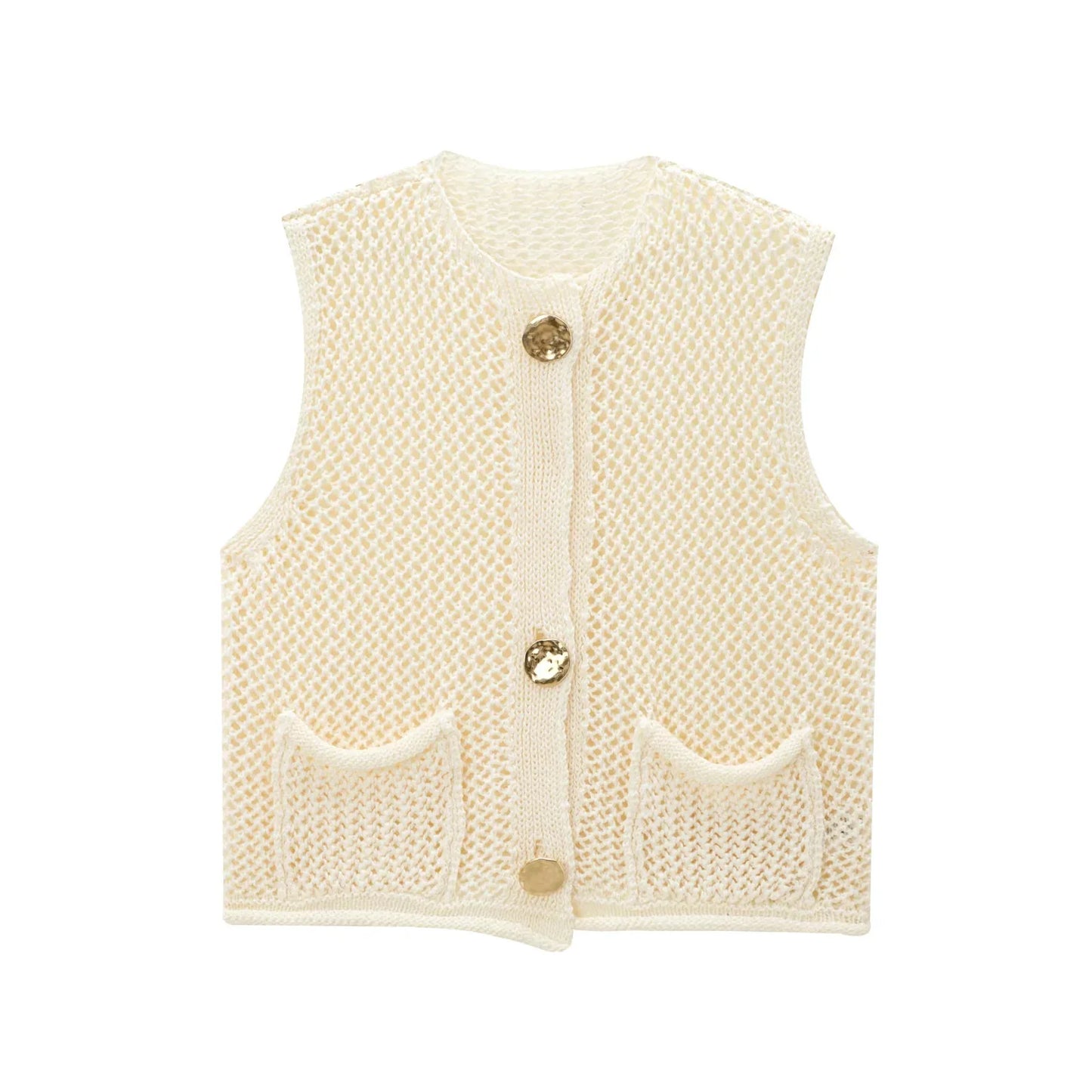 Sleeveless Knit Vest with Pockets