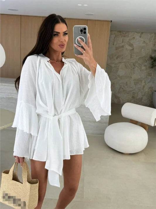 Lotus Leaf Sleeve V-Neck Dress