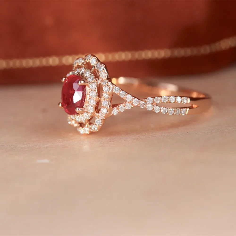 18K Rose Gold Ruby Flower Ring