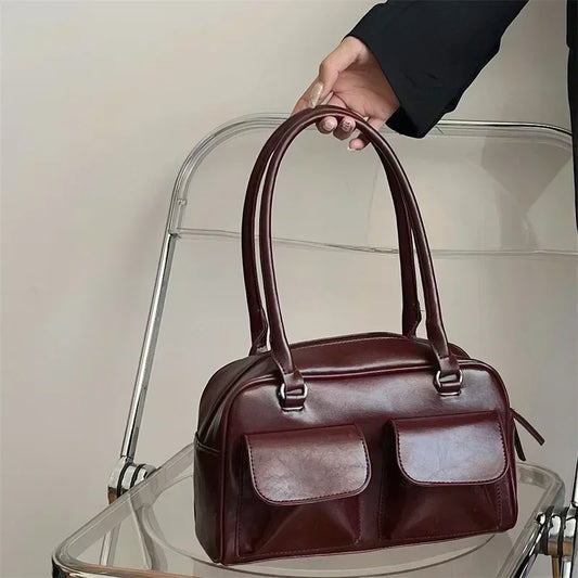 Vintage Burgundy PU Leather Tote