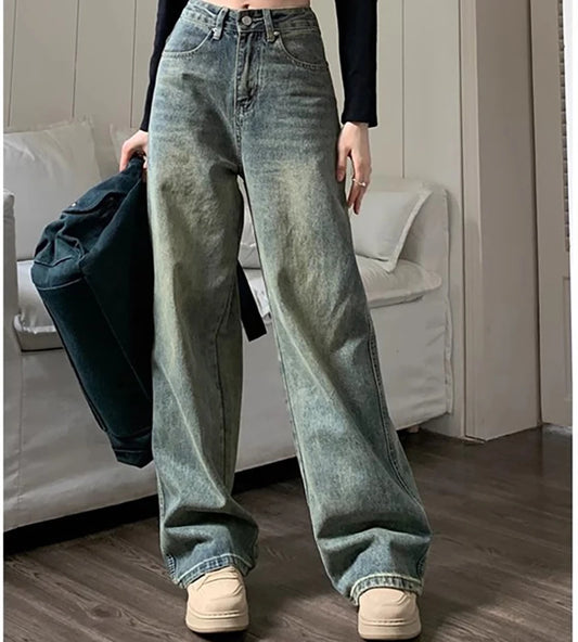 Retro Washed Wide-Leg Jeans