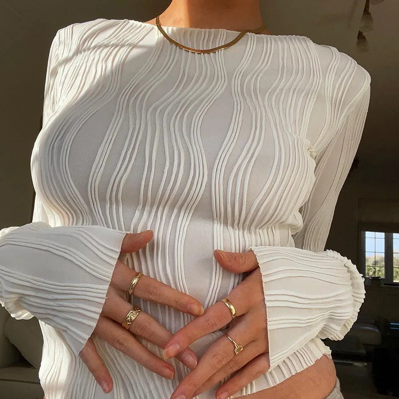 Y2K Casual Ruched Long Sleeve Crop Top