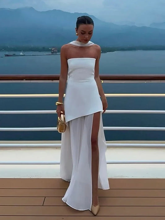 Strapless Mesh Maxi Dress