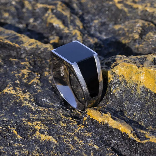 Wholesale Genuine 925 Sterling Solid Silver Men Ring Wedding Fashion Rings Black Enamel Handmade Ring
