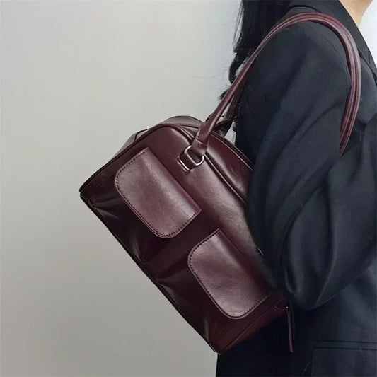 Vintage Burgundy PU Leather Tote